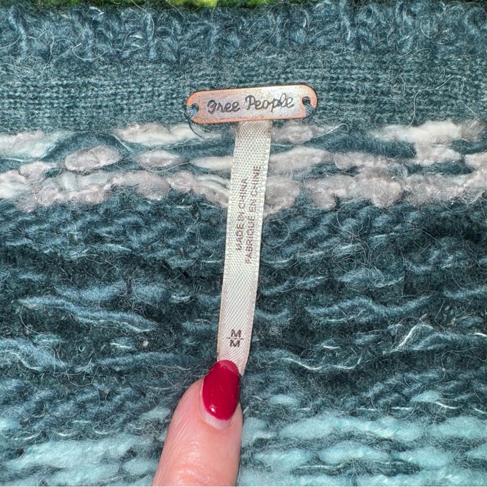 Free People Fair Isle flared sweater Teal fits as Large (marked as Medium) - Picture 6 of 6